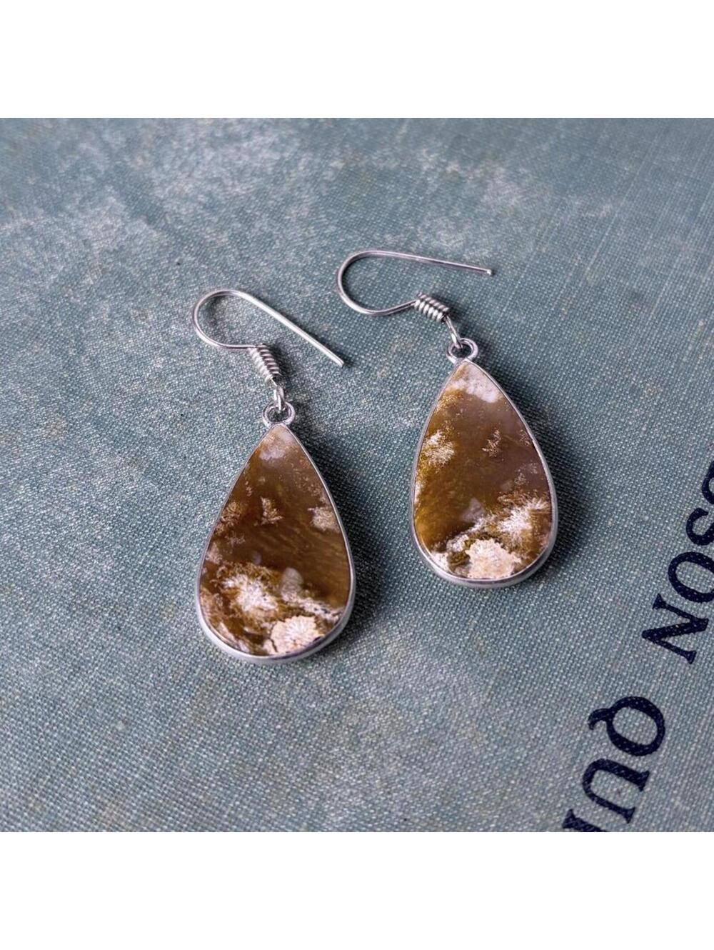 Sterling Coated Brown Teardrop Earrings
